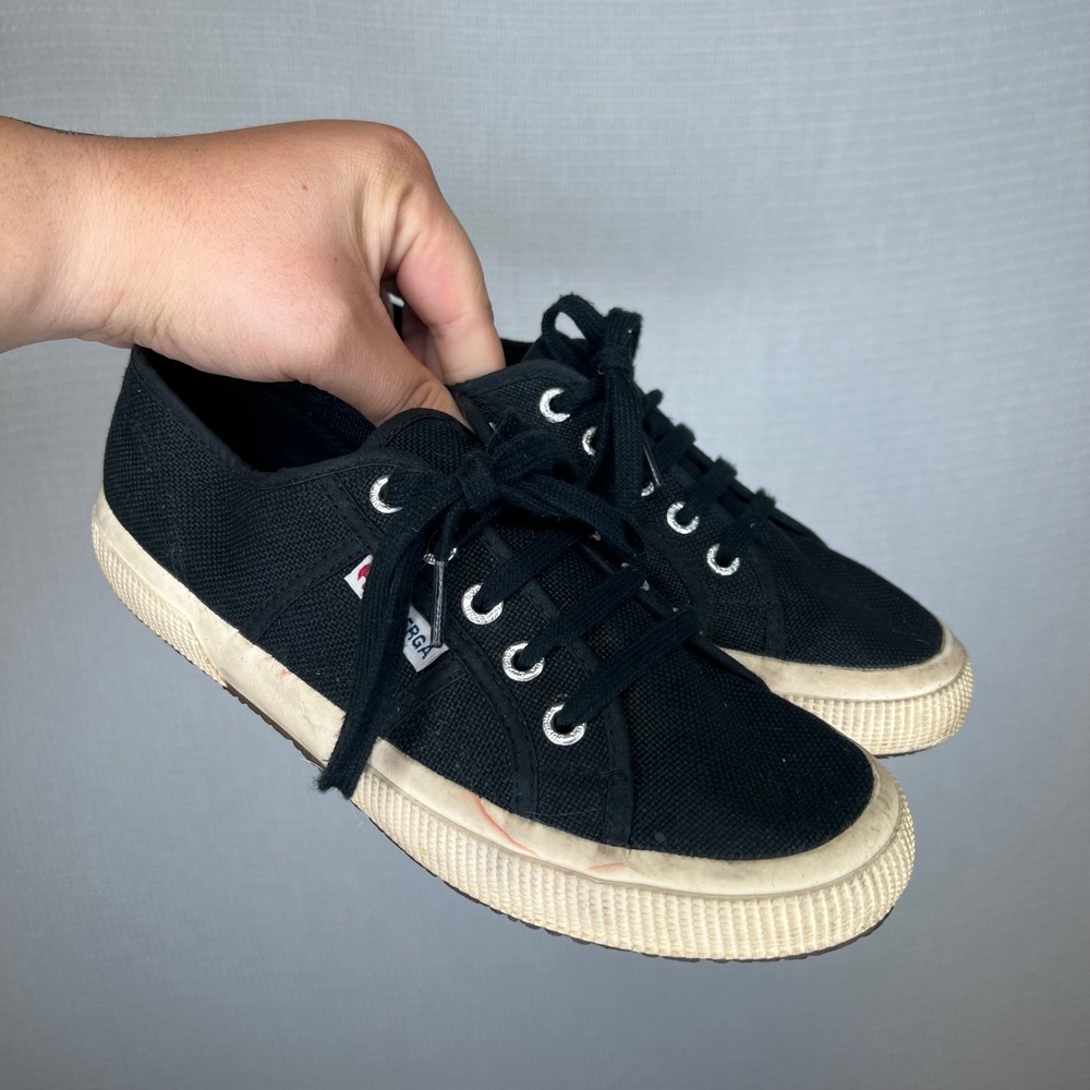 Superga 2750 Cotu Classic Black Canvas Low Top Sneakers Womens Size 38 EU 7.5 US - Picture 1 of 6